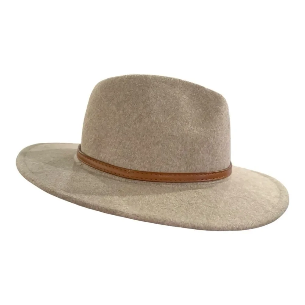 altar’d state Wool Blend Stylish Tan Fedora Hat with Brown Leather Band OSFM